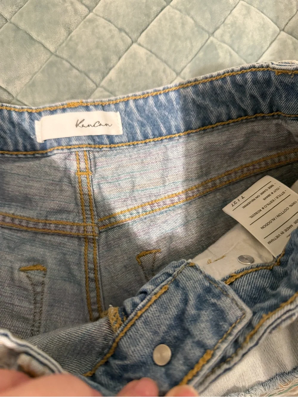 Kancan Rainbow Thread Distressed Denim Shorts - size 27